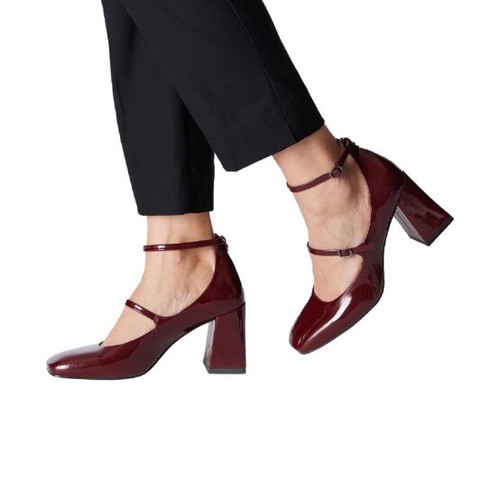 Tamaris Mary Jane patent leather pumps with straps and block heel