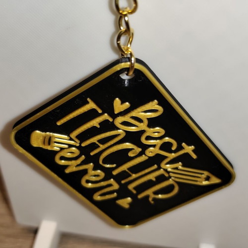 Handmade Keychain Best Teacher Ever Black Gold 3D