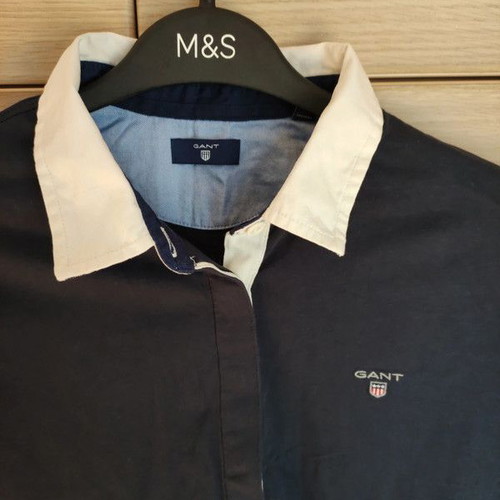 Gant thin long-sleeve polo shirt Medium like new, blue and white