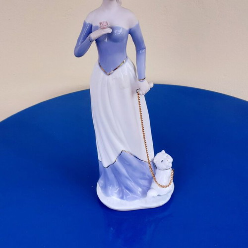 Vintage figurine of aristocratic lady with dog porcelain like new