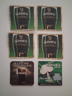 Guinness paper coasters used, pack of 6 for collection