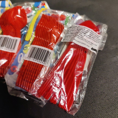 Set of red plastic spoons and forks new, 50 pieces