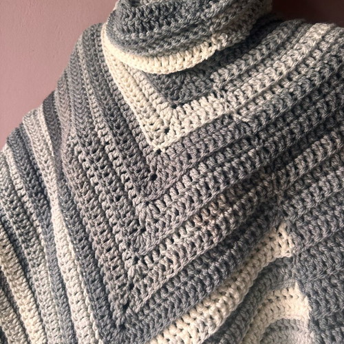 Handmade knitted poncho with turtleneck made to order, gray and white