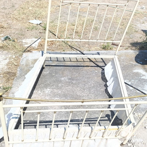 Iron bed with brass details used, complete set with slats and screws