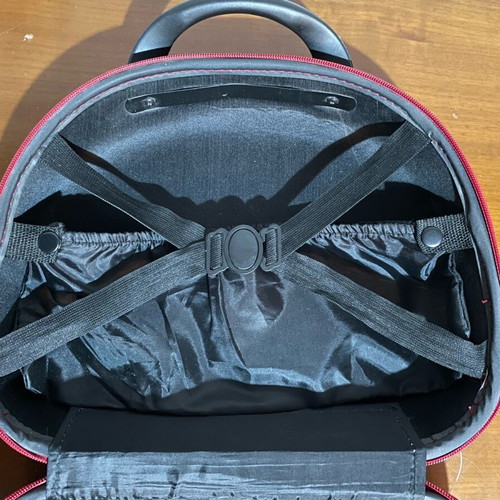 Travel toiletry bag used, red