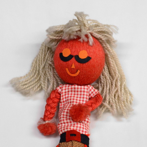 Handmade vintage hippie doll 1970s used, burlap and wool