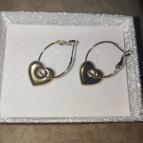 Earrings new stainless steel gold-tone heart hoops with removable charms