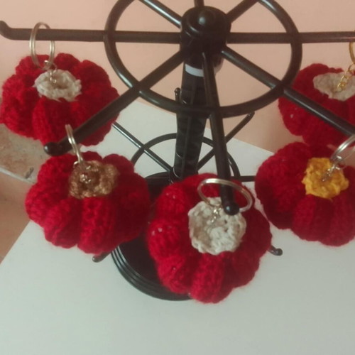 Handmade knitted pumpkin keychain new