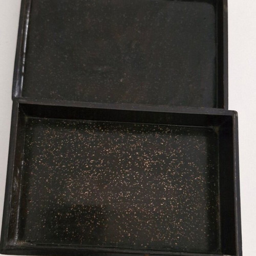 Wooden box used with painted Chinese dragon on black lacquer