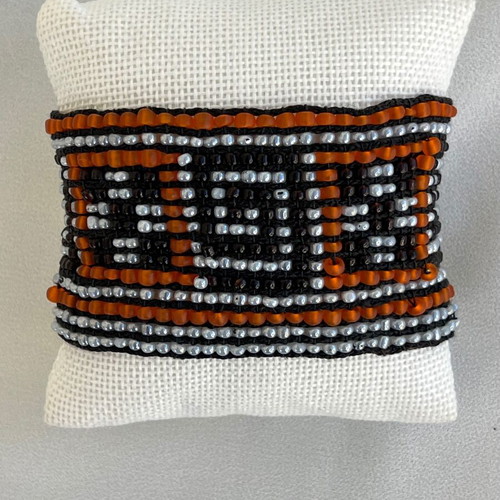 Handmade beaded bracelet like new, multicolor with Greek key pattern