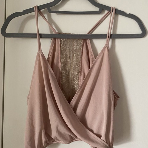 Pull & Bear crop top with lace back, pink, size S