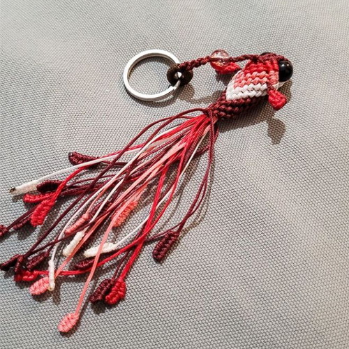 Macrame koi fish keychain like new, red and pink
