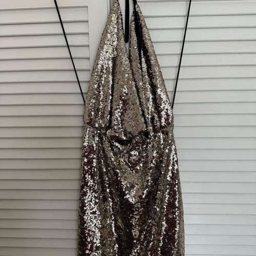 Mini dress draped gold sequin used, size S