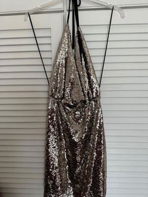 Mini dress draped gold sequin used, size S
