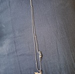 Necklace with heart and angel wings like new, grey