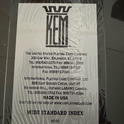 KEM playing cards new, pack of 2, made in USA
