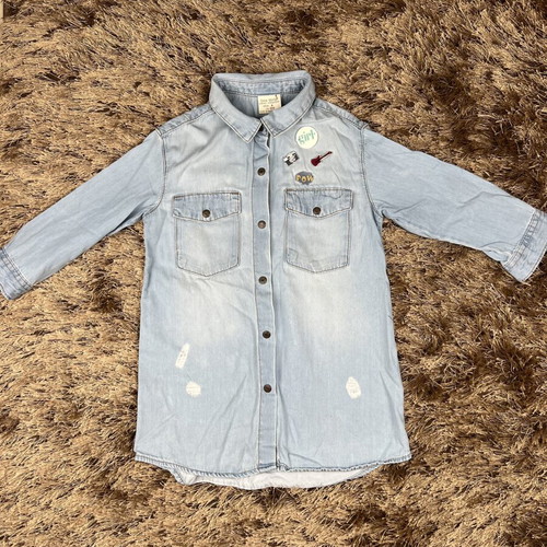 Zara girls' denim shirt dress size 4 years like new, blue