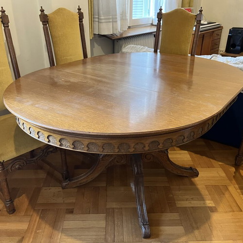 Handmade solid wood dining set with 6 chairs extendable, like new