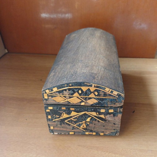 Vintage handmade wooden box used with green felt lining