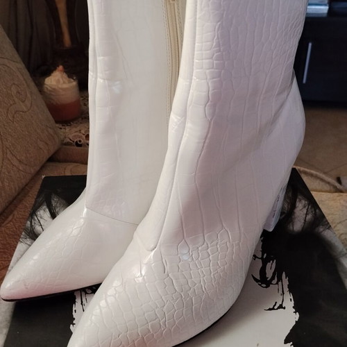 White Crocodile Pattern Ankle Boots like new