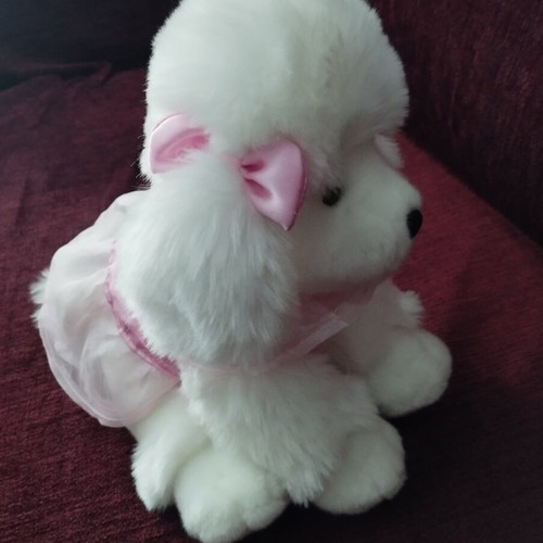 Anee Park Poodle Plush Dog White with Pink Dress like new