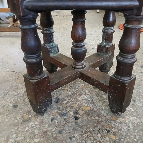 Vintage wooden table used, Victorian era with octagonal surface