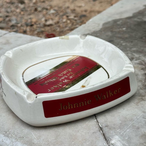 Johnnie Walker Red Label Ceramic Ashtray used, vintage barware