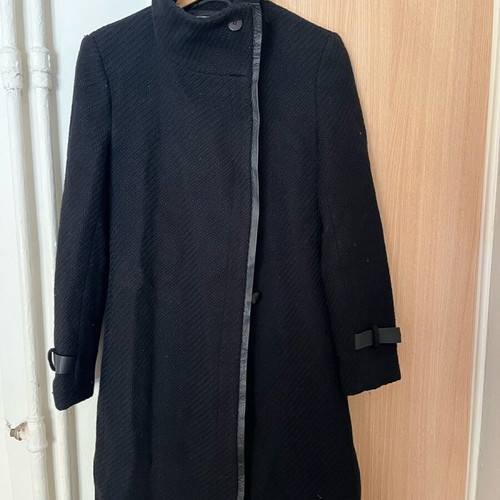 Depolo wool coat used with leather details black