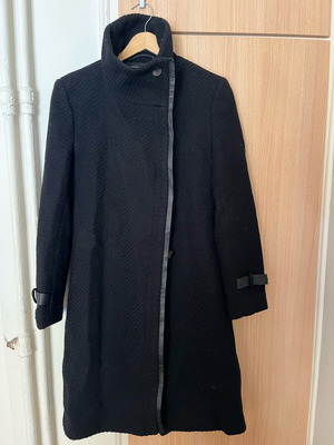 Depolo wool coat used with leather details black