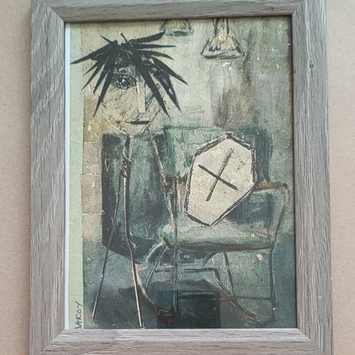 Modern art collage print 17x22 cm framed