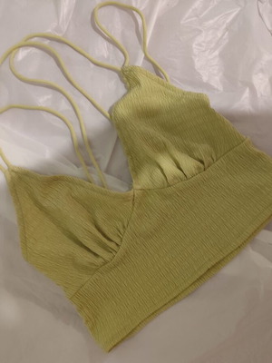 Top like new with back tie, green and yellow, size S