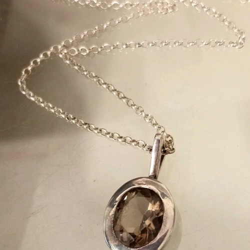 Silver necklace 925 used with smoky crystal