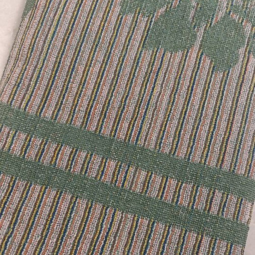 Vintage beach towel used, mint green with floral pattern