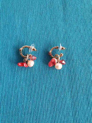 Dyrberg Kern earrings used, gold tone with pearl and shell
