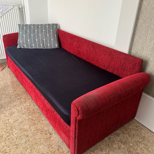 Sofa bed 4-seater used, red