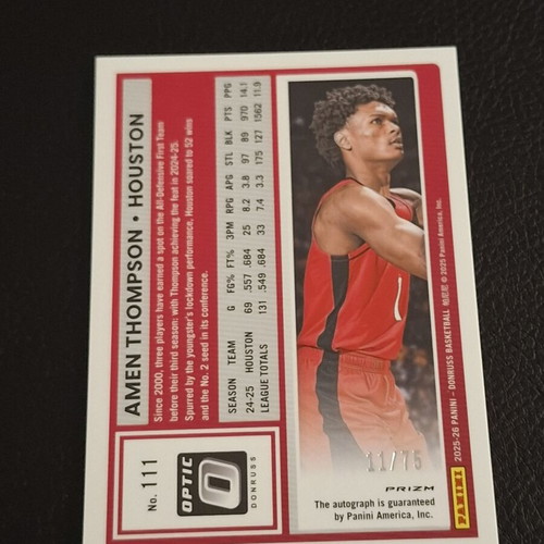 Donruss Optic Amen Thompson Red Autograph Card Houston Rockets