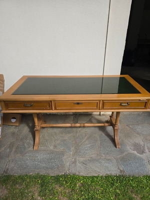 Classic wooden living room desk used with glass top and 3 drawers