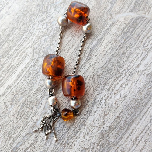 Silver Begleri with amber beads