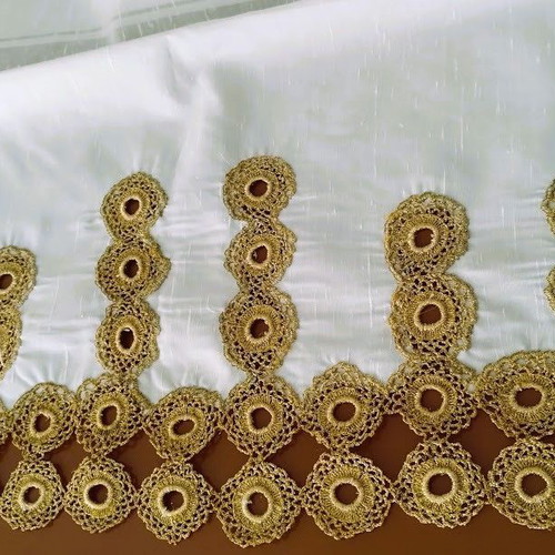 Set of 3 Handmade Table Runners with Golden Crochet Lace like new