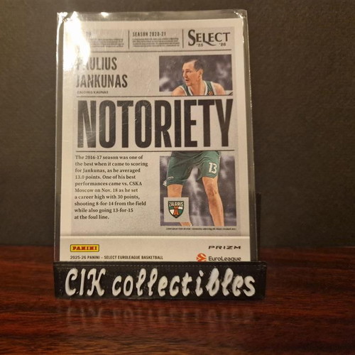 Panini Select Euroleague Zalgiris Jankunas Notoriety Silver card new