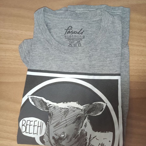 Fasoli Clothing Grey Graphic T-Shirt "Sheep Beeeh" for Men, Sizes S-M-L