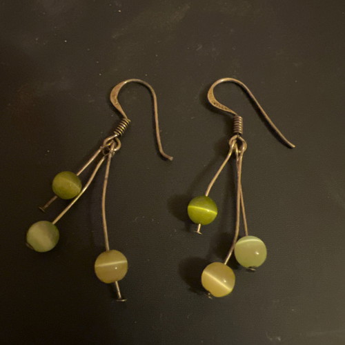 Silver earrings with green stones used, excellent condition
