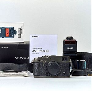 Fujifilm X-pro 3 Dura black + XF35mm F1.4 R + XF56mmF1.2R + TTL flash + 3x batteries with charger