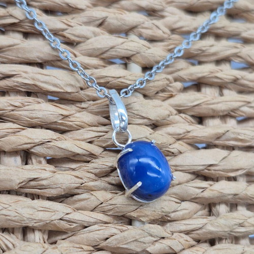 Blue Star Sapphire Silver 925 Bezel Necklace with Steel Chain new