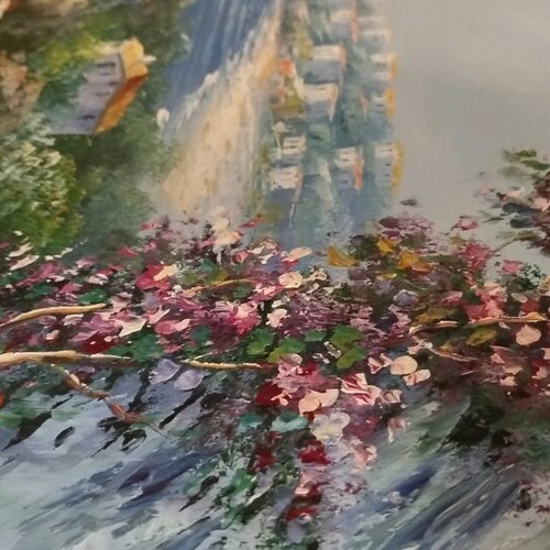 Large canvas painting with Greek Mediterranean landscape like new