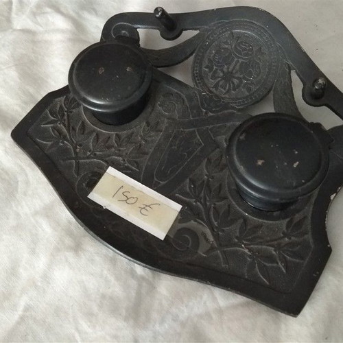 Antique inkwell used, old carved collectible piece