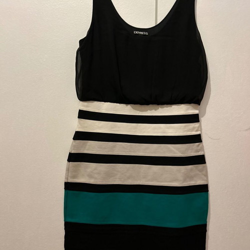EXPRESS, blue organza top, and striped bottom. Size S/P.