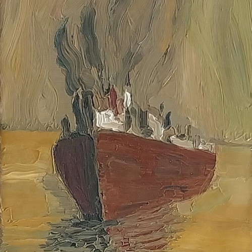 Ship oil painting on canvas 30×20cm stretched frame like new