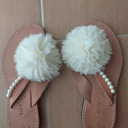 Women's handmade bridal slippers, size 37, brown