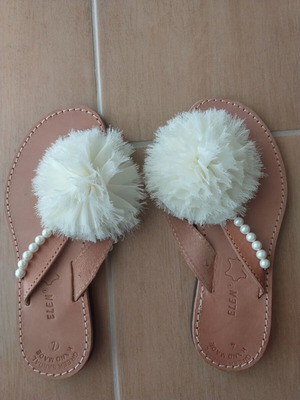 Women's handmade bridal slippers, size 37, brown
